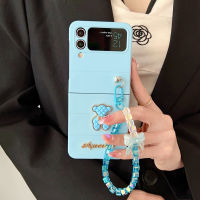 เคสโทรศัพท์ CSCR 3D สีลูกอมหมีน่ารักสำหรับ Samsung Z Flip 3 Flip 4 5G สร้อยข้อมือคริสตัลผีเสื้อสำหรับ Zflip3เคสฝาครอบ Zflip4