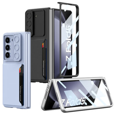 เคสกระเป๋าสตางค์ Samsung Galaxy Z Fold 5 5G 2023พร้อมกระเป๋าเก็บบัตร &amp; ป้องกันกล้องหน้าต่างบานเลื่อนอุปกรณ์ป้องกันหน้าจอในตัวใช้ได้กับ Samsung Galaxy Z Fold 5