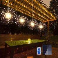 onlcicn 4pcs Hanging Solar Firework Lights, LED Christmas Starburst Flower Lights, Copper Wire Outdoor Waterproof Lights With 8 Modes &amp; Remote Control, Fairy Decorative Lights For Yard, Patio, Eave, Garden Tree, Halloween Decorations Lights Outdoor