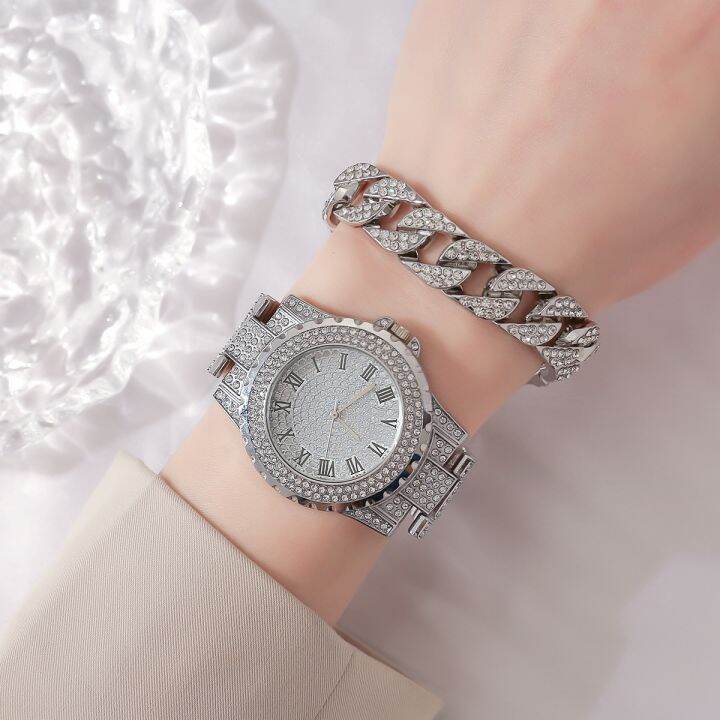 july-roman-literal-steel-belt-watch-full-of-diamonds-starry-temperament-business-quartz-hip-hop-style-diamond-bracelet-set