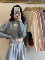 Short Sweater Womens Spring and Autumn Winter Blue Sweater 2021 New Chic Design with Bottom Top