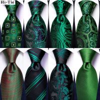 Hi-Tie Green Teal Mens Tie Floral Paisley Silk Wedding Necktie Pocket Square Set Party Business Fashion Designer Dropshipping