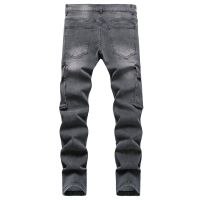 COOL Europe and America 2023 Summer Spot Mens Printed Denim Work Suit Fashion Bag Pants Trend Slim Fit Small Feet Mid Waist Pants