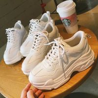 White Women Shoes New Chunky Sneakers For Women Lace-Up White Vulcanize Shoes Casual Fashion Outdoor Shoes Platform Sneakers