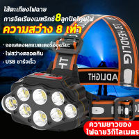 ไฟคาดหัว หัวไฟฉายคาดหัว led 500000w 8 pcs LED ไฟหน้ากันน้ำ 8 โหมดการทำงาน USB ไฟหน้าแบบชาร์จไฟได้  ไฟคาดหัวแรงสูง ไฟฉายคาดหัว