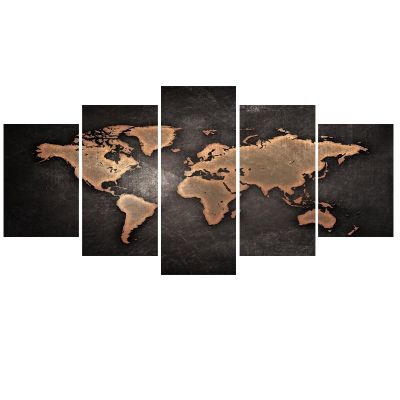 ภาพแอบสแตรกต์ภาพวาดแผนที่ผ้าแคนวาสโลก3d คลาสสิกสีดำพิมพ์แผนที่โลกบนผ้าใบสำหรับรูปภาพสำนักงานห้อง5F 0717