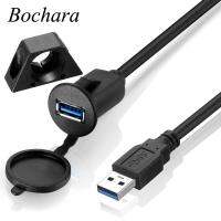 【DT】Bochara USB3.0 USB2.0 Male to Female Flush Mount Panel Waterproof Dashboard Cable With Cover and Holder Shielded For Car  hot