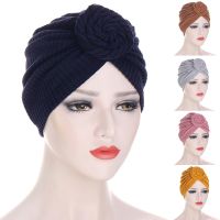 【YF】 Twisted Hijab Caps Women Muslim Stretch Turban Cap Fashion Cross Knotted Night Cotton Sleep Hat Headwrap Hair Accessories