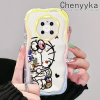 เคส Chenyyka สำหรับ Huawei Mate 30 Pro Mate 40 Pro P30 Pro P40ดอกไม้ที่สวยงามซิลิโคนเคสโทรศัพท์โปร่งใสหนาโดราเอมอนป้องกันการตกขอบลอนสีสันเนื้อครีมเคสนิ่ม