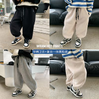 Childrens pants boys and girls baby 2022 winter fleece lining ankle-tied sweatpants baby cartoon standard comfortable warm trousers