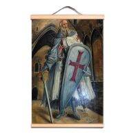 1ชิ้น Vintage Knights Templar โปสเตอร์ผ้าใบเลื่อนภาพวาดไม้แกน Christ Armor Warrior แบนเนอร์แขวนผนัง Picture