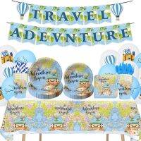 World Themed Travel Decoration Set Birthday Party Cutlery Paper Plate Tissue Tablecloth Party Supplies Flatware Sets