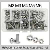 M2 M3 M4 M5 M6 Hex Tombol Soket Kepala Topi Baut Mur 304 Stainless Steel Mesin Benang Metrik Heksagonal Sekrup Bermacam-macam Set Kit