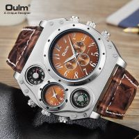 Oulm quartz watch dual time zone mens watch quartz watch belt personality large dial mens military watch 【QYUE】