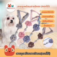 Petaholic (CE09) สายจูงพร้อมสายรัดอก ลายดอกไม้ สายจูงแมว สายจูงสุนัข สายจูงสัตว์เลี้ยง สายจูง