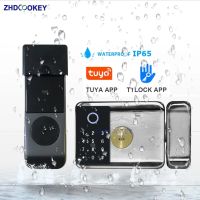 Tuya Ttlock IP65สแกนลายนิ้วมือ,รหัสอิเล็กทรอนิกส์รหัสผ่านแอปพลิเคชั่นไร้กุญแจประตูล็อคอัจฉริยะสำหรับใช้ในบ้าน