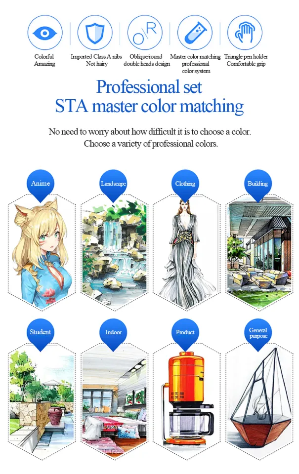STA Professional Art Markers Double Head Alcohol Based Sketch Markers  Drawing Pen Anime Interior landscape Building Design 3203