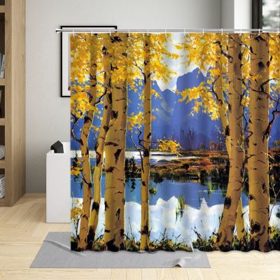 Birch Tree Forest Branch Leaves Waterproof Fabric Bathroom Shower Curtain Natural Scenery Bathtub Decor For Living Room Screens