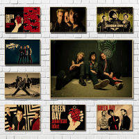 Vintage R Green Day Rock Band กีตาร์เพลง Matte กระดาษคราฟท์โบราณโปสเตอร์สติ๊กเกอร์ติดผนัง Home Decora