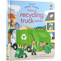 Usborne peep inside how a recycling truck works secretly watching how garbage trucks work popular science enlightenment flipping childrens popular science English original imported childrens books