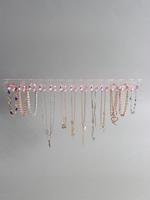 【YF】 Pink Acrylic Jewelry Holders Wall-mounted Storage Shelf With 13 Hooks Organization And Rack For