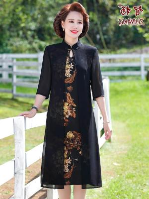 Middle-aged mother put the temperament dress child the elderly womens clothing in the summer of 2021 the new modified chiffon robe