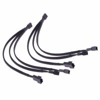 2PCS 3-Pin Female to 4 x 3-Pin Male Computer Case Fan Splitter Power Connector Black Sleeved Adapter Cable