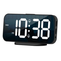 HD Mirror นาฬิกาปลุก Digital Day Of Week แสดงผล Night Mode Unlimited Snooze Table Clock 1224H Dual Alarm USB Output LED Clock