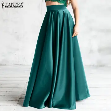 ZANZEA Women's Vintage A-line Satin Skirt Evening Party High Waisted Long  Skirts #14