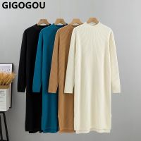 【HOT】☸∈ GIGOGOU Thick Sweater Fashion Knitted Ribbed Loose Warm Dresses