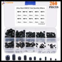 CAFGTW M3/4/5/6/8 ชุดสกรูสกรู สีดำสีดำ เหล็กกล้าคาร์บอนเกรด12.9 Hex grub screw Assortment KIT พร้อมกล่องเก็บของ 10ขนาด ชุดสกรูจัดประเภทเมตริก ตกแต่งด้วยไม้ตกแต่ง