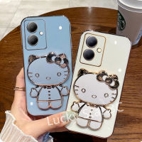 ปลอกอ่อนสินค้าพร้อมส่งสำหรับ VIVO Y27 Y78 4G 5G 2023 Phone Case เคลือบเงา TPU เคสโทรศัพท์พร้อมกระจกการ์ตูนน่ารักเคสโทรศัพท์แบบตั้งได้ฝาหลังป้องกัน