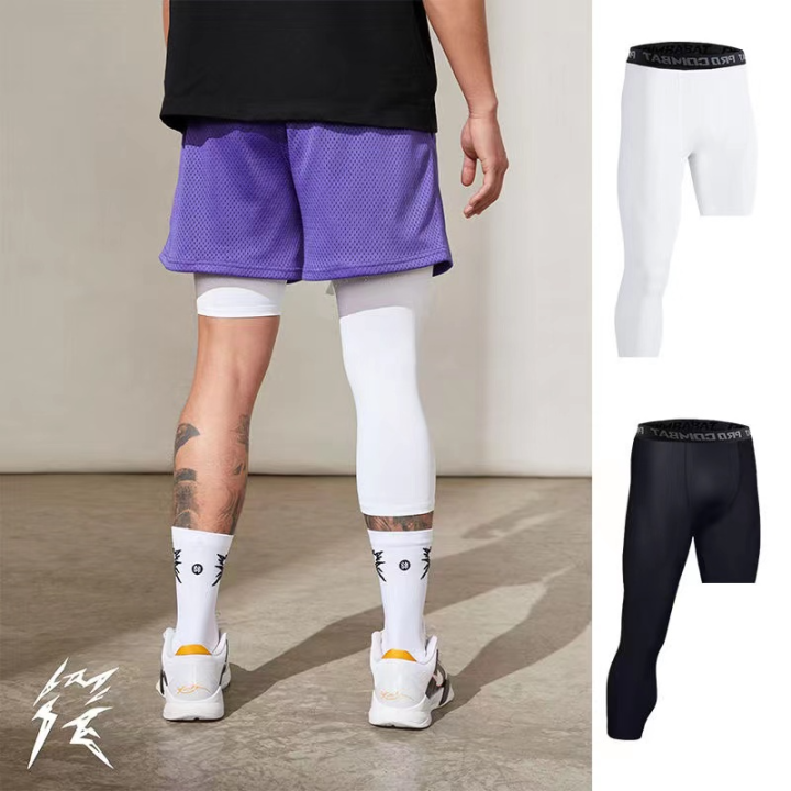 Men S One Leg Compression Capri Tights Base Pants Layer Athletic Basketball Lazada Ph