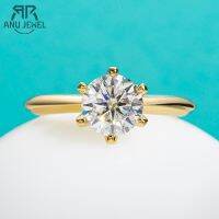 Anujewel Yellow Gold Plated 2Ct 3Ct D Color Moissanite Engagement Solitaire Rings For Women GRA Cer Customs Jewelry Wholesale