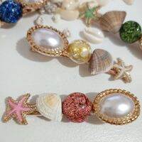 [COD] and sweet colorful natural shell dripping oil starfish duckbill clip seaside fresh three-piece hair Internet celebrity