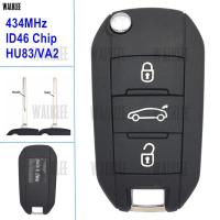 【❂Hot On Sale❂】 haokao5 กุญแจรีโมต Walklee เหมาะสำหรับ Peugeot 208 2008 301 308 508 434Mhz พร้อมใบมีด Hu83หรือ Va2