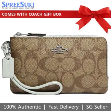 Coach Pink & Brown Corner-Zip Signature Canvas Wristlet, Best Price and  Reviews