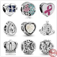 New 925 Sterling Silver Openwork Heart &amp; Family Tree Water Drop Charm Beads Fit Original Charms Pandora Bracelet Bead Jewelry