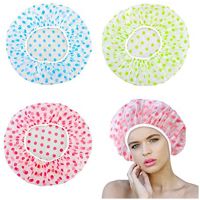 3PCS Fashion Waterproof Shower Cap Dot Bath Hair Cover Hat Bathroom Products Wide Elastic Band Bathroom Shower Caps Free Ship