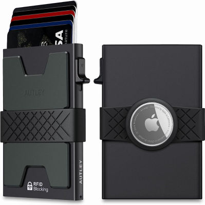 AUTLEY Slim Card Holder Wallet for Men | Aluminum Pop Up Card Case with Cash Band Airtag Case - RFID Blocking, 12+ Cards Storage (Black)