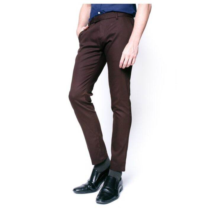 B B Menswear กางเกงสแลคชิโน่ ทรงเดฟ ผ้ายืด ขายาว (DARK BROWN) | Lazada ...