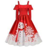 Vintage Christmas Dress Retro Square Neck Swing Dress Holiday Knee Length Costume for Evening Parties Gatherings Proms clean