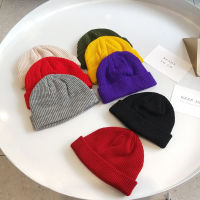 สีทึบง่ายถักยืดหยุ่นโดม Beanies ผู้ชายชาย Brimless ฤดูใบไม้ร่วงฤดูหนาวคู่หมวกแตงโม Hip Hop Skullcap Streetwear