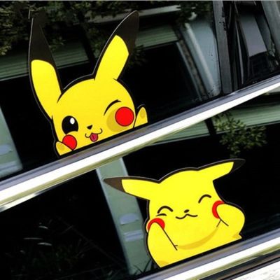 ◕♙ Cute Anime Cartoon Pikachu Car Stickers Motorcycle Electric Car Car Material Stickers Pair Pack