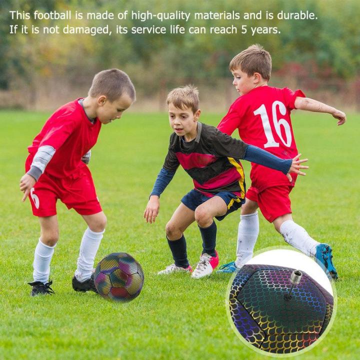 ลูกฟุตบอลเรืองแสงรูปฟุตบอลสะท้อนแสงสำหรับการเล่นเกมยามค่ำคืนและการฝึกซ้อมขนาดลูกฟุตบอลมาตรฐาน4-5ลูกฟุตบอลส่องสว่างลูกฟุตบอลทนทาน