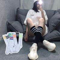 【Sock shop】ถุงเท้าลูกวัวหญิง Instagram น้ำขึ้นน้ำลงลายสามลายสี่ฤดูกาลยาวสีขาวหลอด JK วันน่ารักนักเรียนเข่าถุงเท้าผลิตภัณฑ์ใหม่