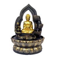 Creative Resin Craft Gifts Buddha Hall Decoration Lotus Golden Buddha Statue Flowing Water LED Fountain Home Garden Decoration