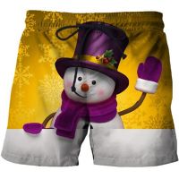 New Christmas Style Shorts Pants Men 3D Printed Cartoon Snowman Board Shorts Hawaii Swimsuit homme 2023 ropa hombre Swim Trunks