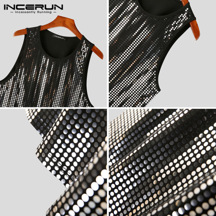 incerun-เสื้อกั๊กแนวพังก์สำหรับผู้ชายเสื้อกล้ามลายจุดเสื้อพิมพ์ลายเสื้อยืดคอกลมเสื้อกล้ามเสื้อยืด-สไตล์ตะวันตก