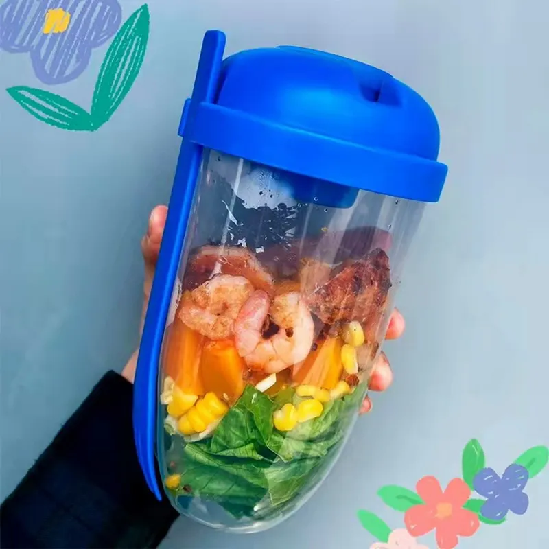 1pc, Salad Cup, Salad Meal Shaker Cup, Plastic Healthy Salad Container  Fork, Salad Dressing Holder, Salad Cup For Picnic Lunch Breakfast, Kitchen